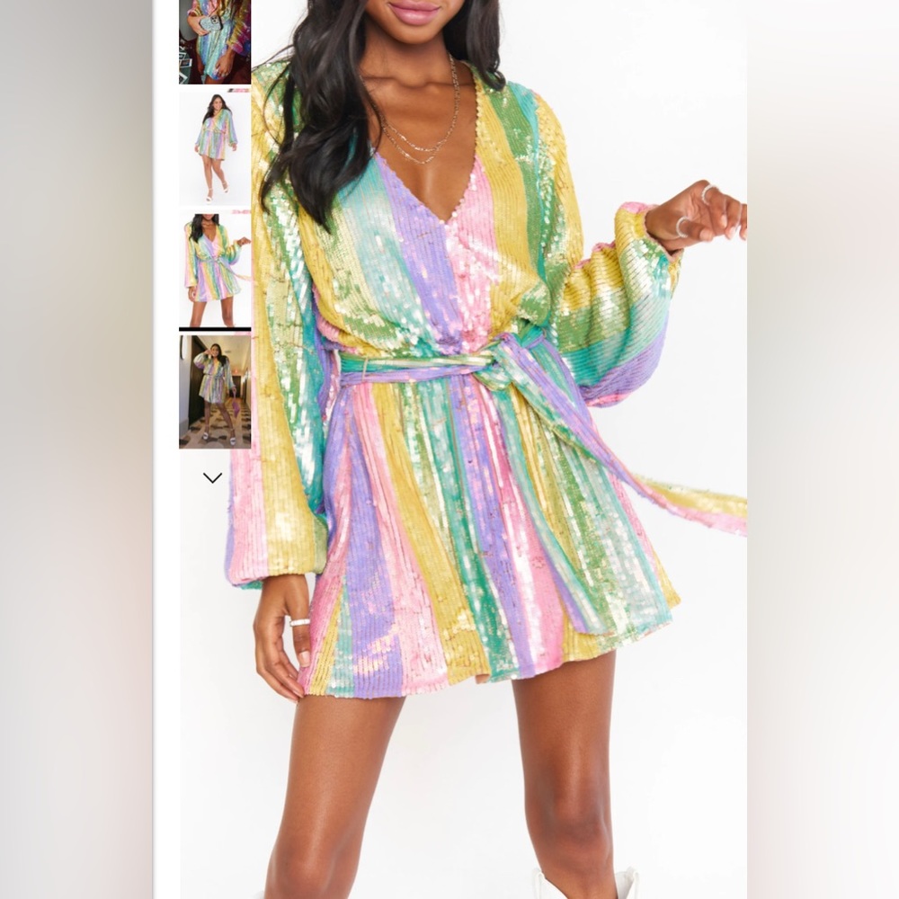 Pastel rainbow sequin stripe mini dress. Size med fits sizes 4-6